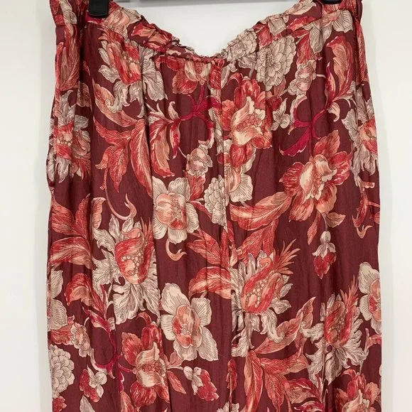 Zara Jogger Pants Floral Print Red Pull On High Rise - Picture 10 of 13